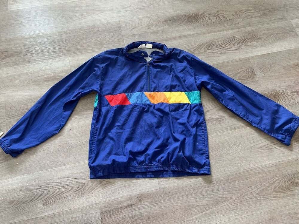Vintage Color Block Windbreaker Jacket Blue Rainbow Stripe